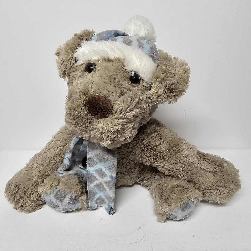 Gentle Treasures Plush Dog – 12" Sitting – Blue Winter Hat & Scarf